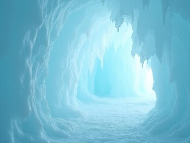 Natural ice sculpture formation inside a cave